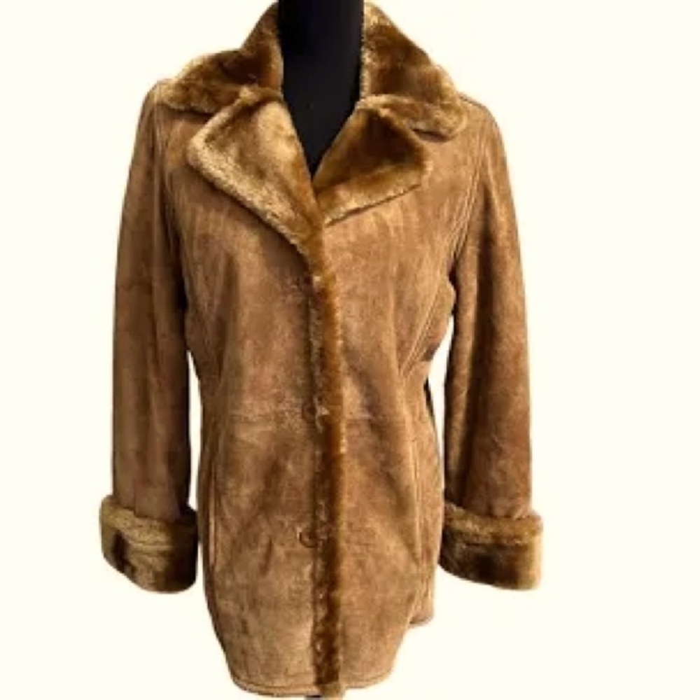 Terry Lewis Classic Luxuries: Suede Coat with Faux Fur Trim - Size Large